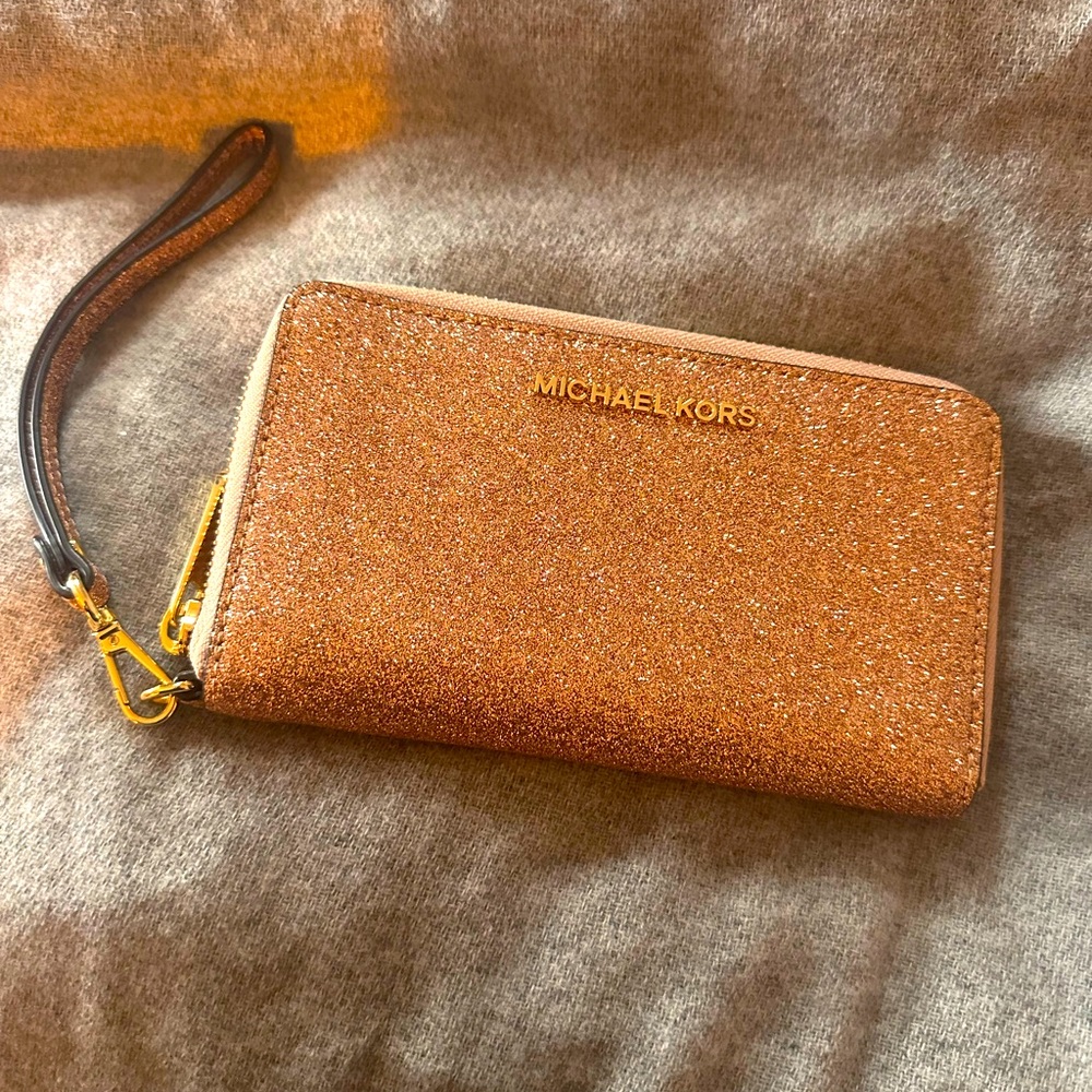 Rose gold glitter wristlet/wallet